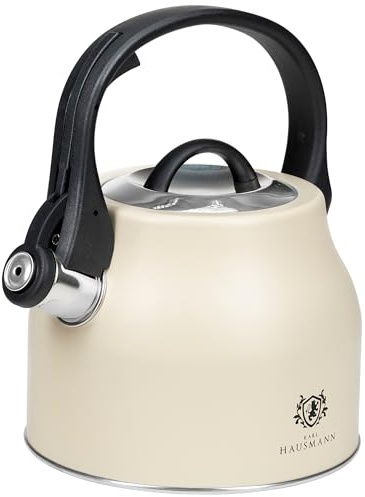 KARL HAUSMANN Hervidor de Agua para Inducción - 2.3L - Crema Tetera de Acero Inoxidable con Silbato y Asa que No se Calienta - Para Induccion, Gas y Vitroceramica - Chaleira