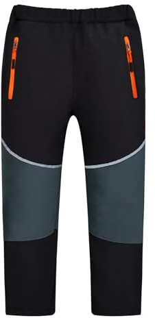 MEILONGER Pantalon de ski pour garçon et fille - Pantalon de ski - Pantalon de randonnée - Pantalon softshell - Coupe-vent - Chaud - Pantalon d'hiver - Pantalon thermique de trekking, noir/gris, 152