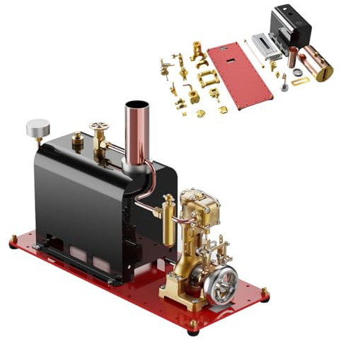 ExploTex RW-BL1K Mini-Umkehr-Hubkolben-Einzylinder-Dampfmaschine Und Kessel-Modellbausatz, Präzise CNC-Bearbeitung Für Reibungslosen Betrieb, Für Dampfboot-Sammler Und Industrie-Enthusiasten