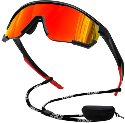 KANASTAL Cykelglasögon Herr Dam Polariserade Sportglasögon UV400 Skydd för Cykel Elcykel Löpning Matt Svart Bågar Orange Röda Glas