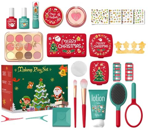 Kinderschminke – Kosmetikkoffer falsch für Weihnachten – weiches Make-up für Haut Spiel Party Geburtstag Kindergarten | für Haus Kindergarten Party Geburtstag Geschenk Mädchen 3 4 5 Jahre