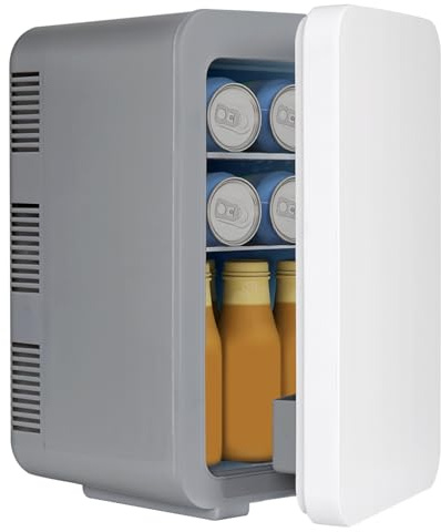 ARTETHYS Mini Fridge for Bedrooms, 10L Small Car Fridge, Grey | AC/DC Power Portable Cooler & Warmer, Compact Beauty Skincare Refrigerator for Drinks, Food, Office, Travel