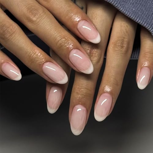 Dermalyx 24 pièces ongles pressés courts, French Manucure Soft Gel, blanc léger faux ongles, extra courts ongles collants, faux bouts d'ongles, ongles à coller