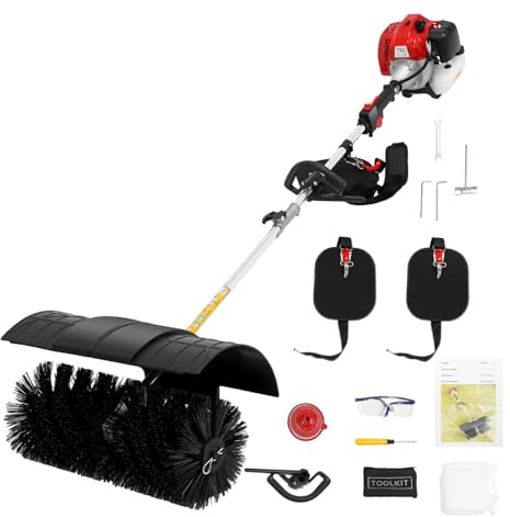 Petrol Power Broom 52cc 60cm Lawn Sweeper 2.3HP Driveway Cleaner | Heavy Duty Nylon Brush Artificial Grass Patio Driveway Cleaning Moss Leaf Removal Rust Resistant Frame UK Garden Use