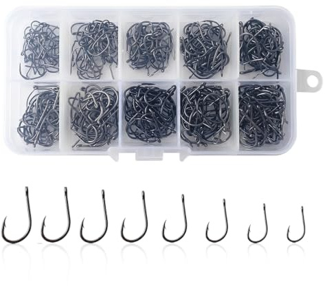 XUZOPIM Anzuelos De Pesca, 500 Pcs Anzuelos De Pesca En 10 Tamaños, Anzuelos De Púas, Pesca Gancho De Acero Al Carbono Con Caja De Plástico, 3# - 12#
