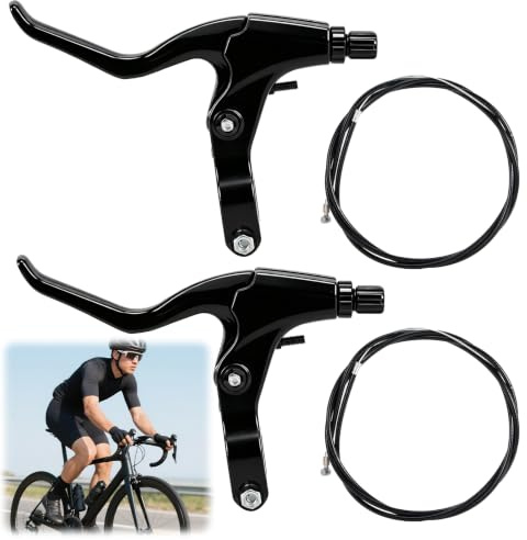 ertlutw 2 Stück Bremshebel Fahrrad Set mit Bremszug,für MTB, BMX, Kinderrad | Aluminium Bremsgriffe für V-Brake & mechanische Scheibenbremse – Fahrrad-Bremsgriffe,22–22,2 mm Lenker