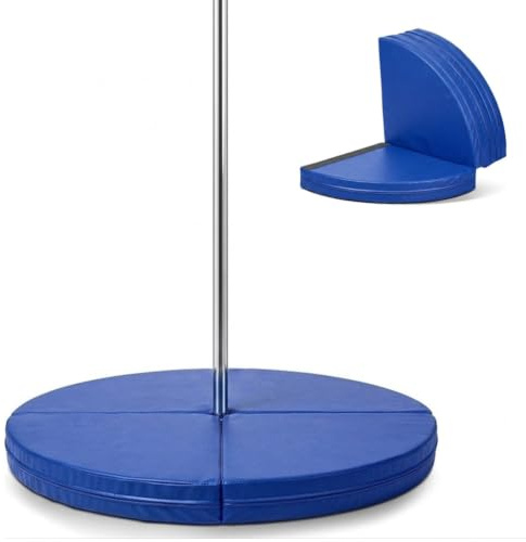 Alfombra para Pole Dance, plegable y duradera, 120 x 5 cm, alfombrilla protectora redonda de espuma EPE y piel de PVC, resistente a los golpes, antideslizante, acolchada (azul)