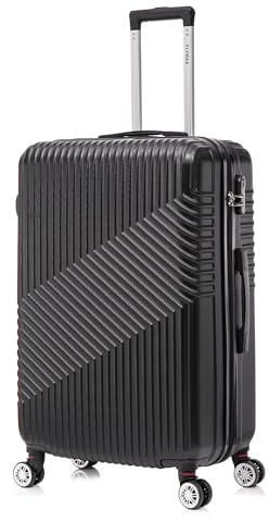 FLYMAX 24 Medium Suitcase Super Lightweight 4 Wheel Spinner Hard Shell ABS Luggage Hold Check in Travel Case Black
