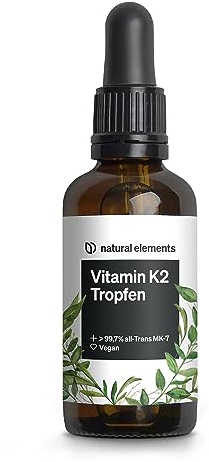 natural elements Vitamin K2 MK-7 200µg – 50 ml – all-Trans Gehalt >99,7% – laborgeprüft, vegan, hochdosiert & in Deutschland produziert