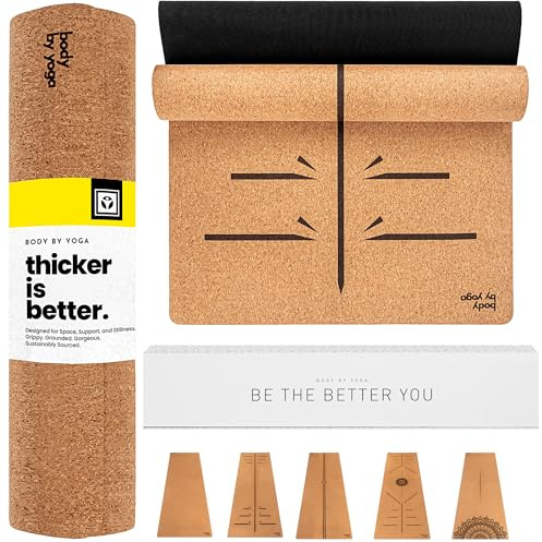 Luxus-Kork-Yogamatte - rutschfest, Weich, Schweißbeständig. Dicker, länger und breiter für mehr Komfort und Unterstützung. Stark Genug für Heißes Yoga (80x 26 x 6.5 mm)