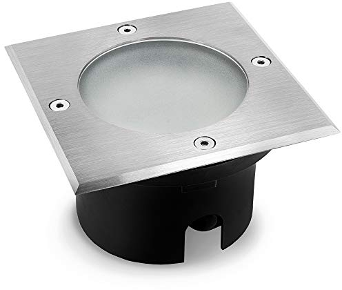 SSC-LUXon Luminaire encastrable au sol LED carré VIROK pour extérieur IP67 – avec LED GX53 3 W blanc chaud 230 V – Spot de sol avec câblage de passage