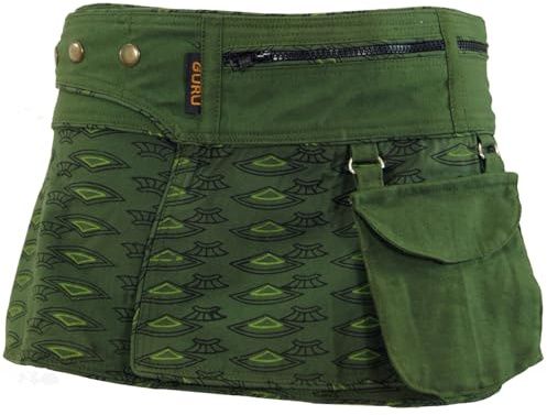 GURU SHOP Wickelrock Cacheur mit Sidebag, Damen, Baumwolle, Mini | Super kurzer Minirock, Slim-Passform, verstellbare Größe, praktische Reißverschlusstaschen für Essentials.
