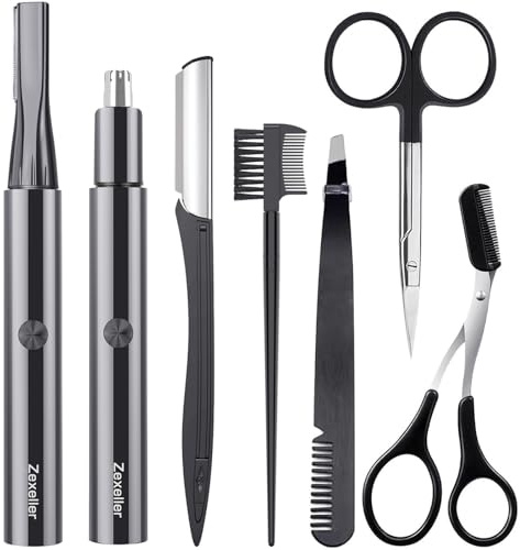 ZEXELLER Electric Nose Hair Trimmer Eyebrow Trimmer for Men Women, 7-in-1 Painless Facial Grooming Kit, USB Rechargeable IPX7 Waterproof Precision Trimmer for Nose Ear Eyebrow Beard Body Hair
