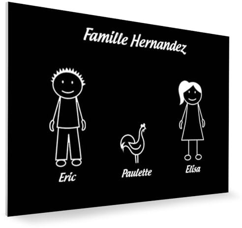 DECOHO - Plaque de Maison personnalisée Family - Plaque boîte aux Lettres Plastique Noire - 3 Membres, Gravure Laser, 12x8 cm, adhésif 3M