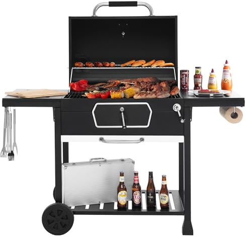 Royal Gourmet CD2030AN 30-Inch Charcoal Grill, Deluxe BBQ Smoker Picnic Camping Patio Backyard Cooking, Black, Large