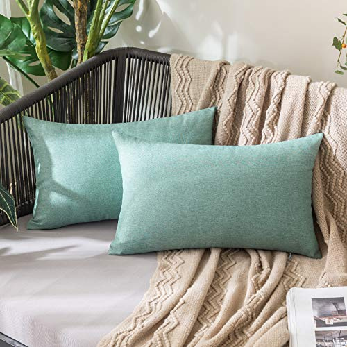 MIULEE 2er Set Wasserdicht Kissenbezug Outdoor Sofakissen Dekokissen Modern Kissenbezüge Dekorativ Kissenhülle Deko aus Polyster Leinen-Optik für Garten Sofa Wohnzimmer Bett 30x50 cm Cyan