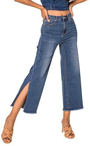 Nina Carter Pantaloni da donna in denim svasato, 3/4, look usurati, Blu Scuro (Q1868), S