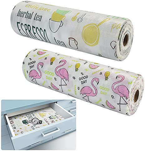 DECARETA Drawer Liner 2 Roll Shelf Drawer Liners Cupboard Liners Kitchen Cabinet Liners,Non-Slip Waterproof Kitchen Shelf Lining Paper Shelf Paper Protector for Drawer Table Kitchen Cabinets Pantry