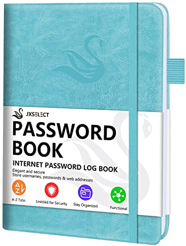 Elegant Password Book with Alphabetical Tabs - Hardcover Password Book for Internet Website Address Login - 5.2 x 7.6 Password Keeper and Organizer w/Notes Section & Back Pocket (Turquoise)