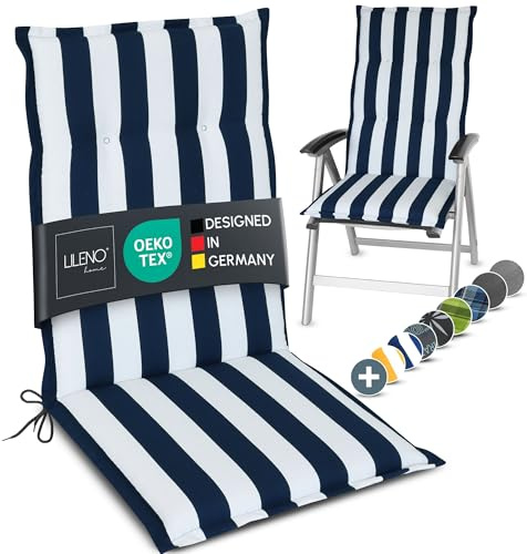 LILENO HOME - Set di cuscini per sedia da giardino [1 set - sdraio] a righe blu - Comode sdraio come cuscini per sedie da giardino - Cuscini per sedie da giardino e sedie pieghevoli