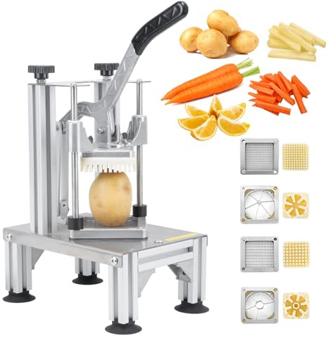 Rismanor Commercial French Fries Cutter 1/4″ 3/8″ 6 Wedges 6 Wedges to Core Stainless Steel Blades Potato Slicer Fruit Chopper for Restaurant Home Kitchen Cutting, Sliver