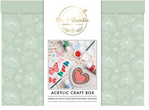 Bee & Bumble Art Acrylic Craft Box, 57ml Acrylic Paint, Butterfly Wooden Shapes, Nesting Hearts, Paint Brushes, Petal Mixing Palette, For Adults, Childrens, Older Kids, Professional Or Budding Artists
