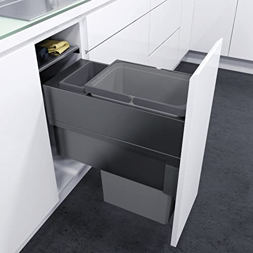 VAUTH-SAGEL Envi Space XX Pro Poubelle encastrable avec fixation avant, pour cuisine, avec amortisseur et fermeture automatique, bac de 32 l, en plastique/acier, gris lave