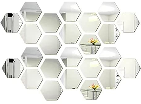 Mumusuki Spiegelfliesen, 24 Stück, Sechseckige Spiegel Kunst Wandaufkleber, Heimdekoration, Sechseckige Acryl Wandaufkleber für Wohnzimmer, Schlafzimmer, Sofa, TV, Hintergrunddekoration