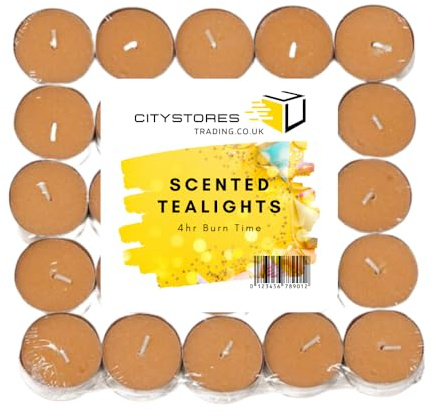 Citystores® Cinnamon Scented Tea Lights | 25 Candles | 4-Hour Burn Time | Perfect for Nightlights & Xmas