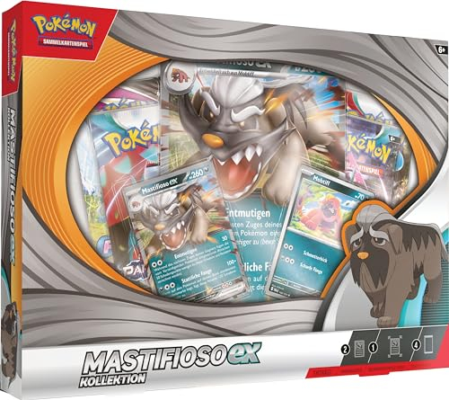 Pokémon-Sammelkartenspiel: Kollektion Mastifioso-ex (2 holografische Promokarten, 1 überdimensionale holografische Karte & 4 Boosterpacks)