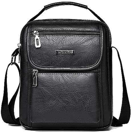 A-QMZL Sacoche Bandoulière Cuir Sacoche Homme Sacs à Bandoulière Vintage Shoulder Bag Petite Business Cartable Besace Portable pour Voyage Randonnée et Travailler (noir)