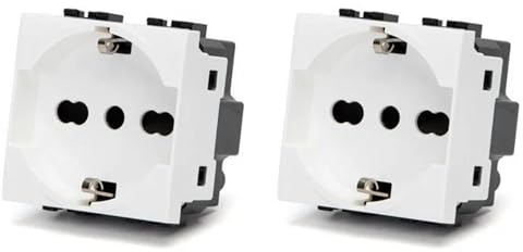 Bratek 2 Prese Schuko 2P+T 10/16A Compatibili BTicino Matix, Made in Europe | Sostituisce BTicino Matix AM5440/16 - 2 Prese Elettriche da Muro Standard Bipasso Italiana e Schuko Tedesca