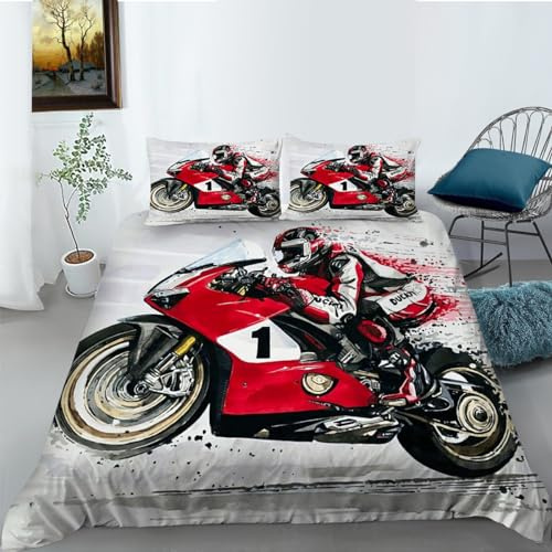 ZZTBQ Kinderbettwäsche 100x135 Baby Bettwäsche Motorrad Muster Cool Motorrad Motorrad Fahrer Bettbezug und Kissenbezug-Set Baby Bettwäsche Set für Kleinkinder und Babybetten