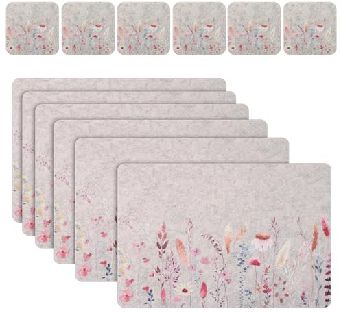 Casaido Tischset Filz runde platzsets,6er Pischsets Filz,6er Filzuntersetzer,Platzdeckchen,Tischsets Platzsets Abwaschbar,Platzset Beige
