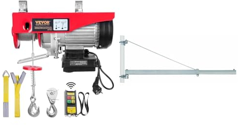 VEVOR Treuil à Câble Électrique 800 kg Palan Électrique avec Télécommande sans Fil 1450 W & Einhell Fixation équerre pour potence GT-SA 1200 - Longeur 110 cm - portée à 750 mm : 600 kg max.