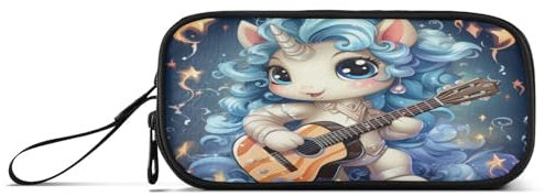 Blaues Musik-Einhorn Federmäppchen Federtaschen Mäppchen Schlamperbox Tasche für Jungen Mädchen Schüler