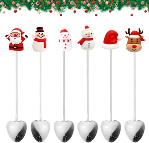 6 Pcs Stainless Steel Christmas Spoon,Christmas Heart Shaped Spoon Christmas Coffee Spoons Christmas Stirring Spoons Christmas Teaspoons,Stainless Steel Spoon for Xmas Stocking Fillers (Silver)