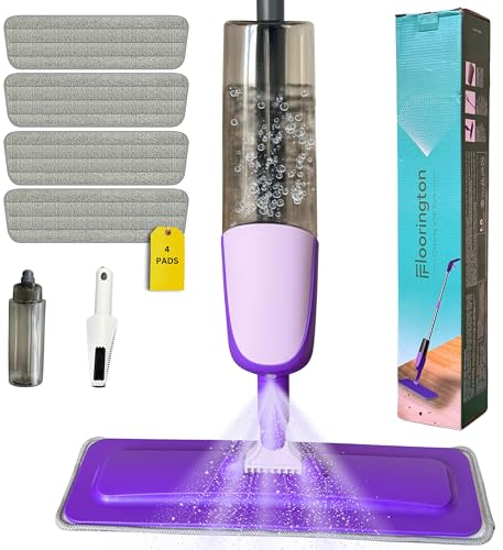FLOORINGTON Spray Mop for Floor Cleaning Wet & Dry Microfiber Mop with 550ML Refillable Bottle, 4 Washable Pads, 4 Microfibre Cloth and 1 Scraper Perfect for Home, Kitchen, Hardwood, Tile Floors PS08