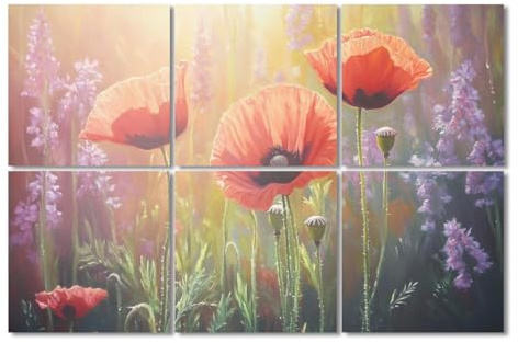 6 Pack Art Acoustic Panels Sound Absorbing Colorful Floral Flowers Textured Pictures Wildflowers Sunlight Decorative Soundproof Wall Panels Self Adhesive for Recording Studios Office 72x48