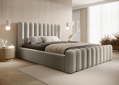 DomiMeble DomoHome- Langlebiges Polsterbett Mona VII – Stilvolles Schlafzimmermöbel Mit Großem Bettkasten, Pflegeleichtem Material Und Modernem Design 200x200 cm, Farbe: Beige