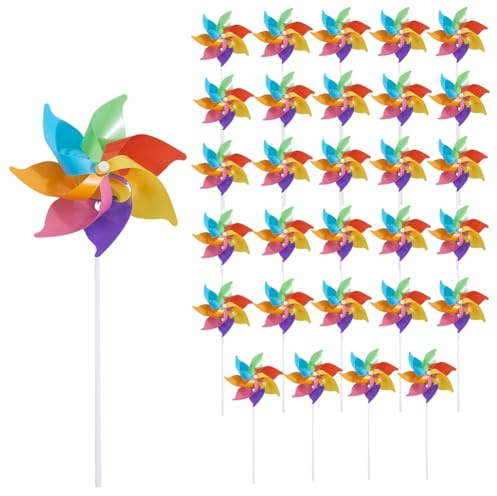 CRASPIRE 30 Juego de Molinetes de Arcoíris de 15.3 Pulgadas Molinillos de Viento de Plástico Coloridos para Decoraciones de Fiestas Decoración Al Aire Libre Jardín Patio Molino de Viento de Arcoíris