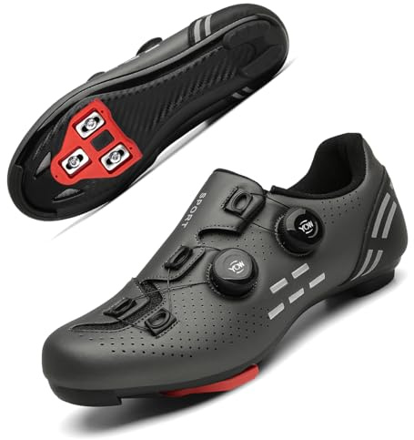 Solamni Chaussures de cyclisme pour homme et femme | SPD/SPD-SL/Look Delta Système de clic | Chaussures de cyclisme compatibles avec pédales de vélo Peloton Roadbike, gris, 43 EU