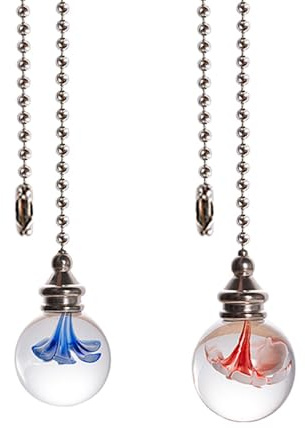 TopHomer Lot de 2 cordons de tirage en forme de boule de cristal transparente pour ventilateur de plafond, lampe de salle de bain, décoration pour salle de bain et toilettes - Fleur bleue et fleur