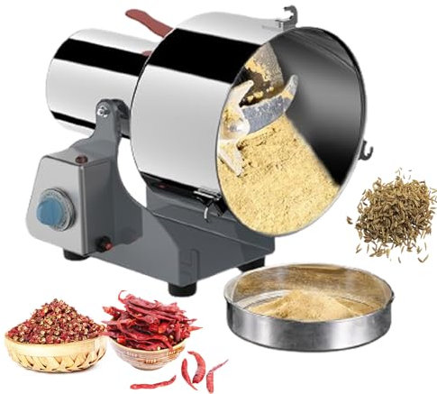 2500g Grain Mill Grinder, Electric Stainless Steel Grain Grinder, High-Speed Pulverizer Powder Machine for Dry Wheat, Oats, Corn, Pepper and Coffee Beans