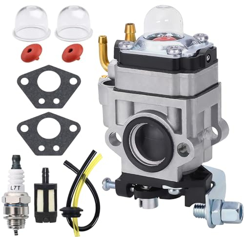 Carburettor for 52cc 49cc 43cc Brush Cutter Engines, JRISBO Carb repair Kit with Gasket Hose Spark Plug Petrol Filter for Hedge Trimmer Blower Edger Strimmer Chainsaw Engine