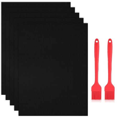 BNGXR 5 Pezzi BBQ Griglia Tappetini, Tappetino Barbecue Resistente al Calore Antiaderente, Riutilizzabili Tappeto, Senza-PFOA, Facile da Pulire, per Griglia a Gas Carbone Forno Elettrica (60x40)