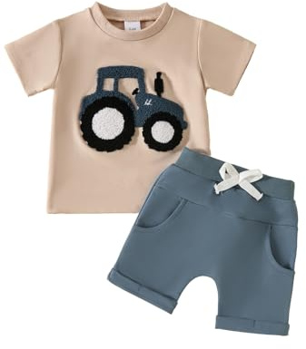 UUAISSO Conjuntos de Ropa Para Niño Pequeño Camiseta con Cuello Redondo y Estampado Letras Tops y Pantalones Cortos Conjuntos Verano Para Bebé Niño Azul 2-3 años