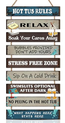 HPNIUB Funny Hot Tub Sign No Peeing Rustic Wooden Plaque Bathroom 27x5cm