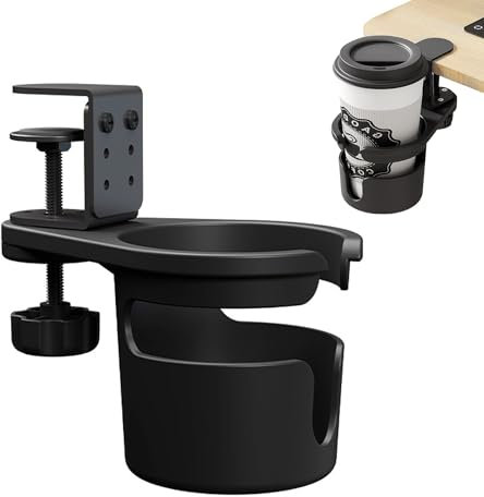 Portabicchieri Tavolo, Porta Tazza da Scrivania, Rotazione a 360° Portabottiglie da Tavolo Anti-sversamento, Portabicchieri Regolabile per Casa e Ufficio (Nero)