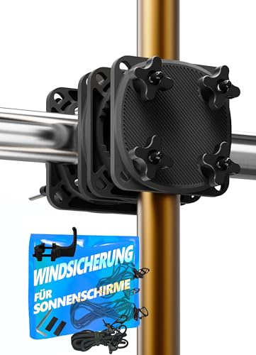 4smile Sonnenschirmhalter Balkongeländer + Windsicherung, Schwarz | Sonnenschirm Halterung mit Windsicherung , Schirmhalterung Balkongeländer als Sonnenschirmständer Balkon